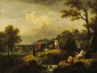 Italian Landscape with Figures by a Waterfall