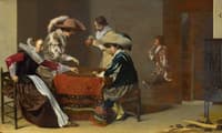 Two Men Playing Tric-trac, with a Woman Scoring