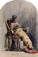 Woman in Oriental Dress, Leaning on Her Right Arm - Study from Nature