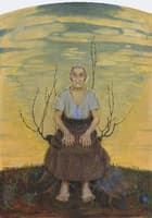 Old Woman Seated on a Tree Stump
