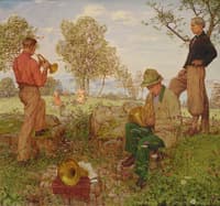 Musicians and Two Women on the Shore of Lake Constance on a Spring Day