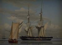An American Naval Brig Lying at Anchor While her Sails are Drying
