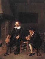 Interior with Two Man by the Fireside