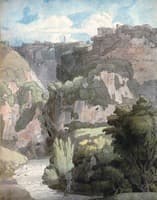Tivoli from below the falls, with the Temple of Vesta