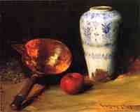 Still Life with China Vase, Copper Pot, an Apple and a Bunch of Grapes