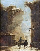 Travellers in a Village under the Snow
