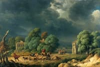 Shepherds with Flock Moving while a Storm Approaches