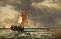 A Dutch Galliot Aground on a Sandbank on the Biesbosch, The Netherlands