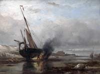 Breaming a Calais Lugger at Low Water