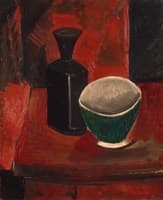Green Pan and Black Bottle