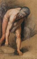 Male Figure Stooping to Lift a Cauldron