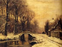 A Snowy Lane with a Bridge Across a Stream