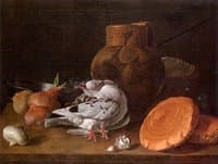 Still Life with Pigeons, Onions, Bread, and Kitchen Utensils