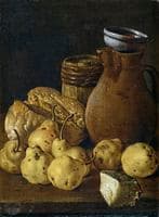 Still-life with Bread, Pears, Cheese and Vessels