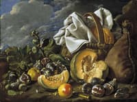 Still Life with Pumpkin, Figs, Wineskin and Basket