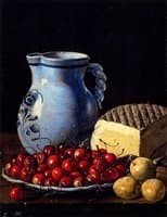 Still life with Cherries, Plums, Cheese and Jug