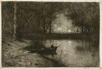 Fisherman in a Boat at the Edge of a River
