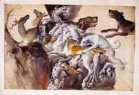 Composition with Animals - Dogs, Horses and Deer