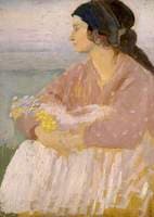 Dorelia Seated and Holding Flowers