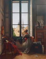 Interior with Young Woman Tracing a Flower