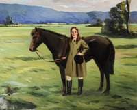A Girl Holding a Brown Pony in a Field