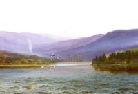 Klamath Lake with Pelicans and Mount McLaughlin