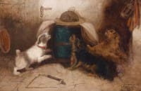 Three Dogs Barking at a Mouse