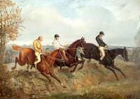 Three Steeplechasers Clearing a Ditch