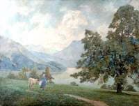 Milkmaid and Cow in Landscape