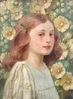 Portrait of a Girl amongst Hollyhocks
