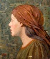Portrait of a Girl with a Scarf on Her Head