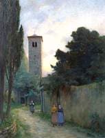 Women Walking along a Walled Lane