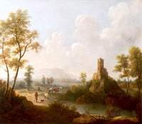 River Landscape with Ruined Tower and Herdsmen with Cattle