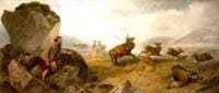 Hunter and Deer in a Highland Landscape