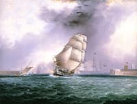 Portsmouth Harbor with an 80-Gun Frigate Bound for Spithead