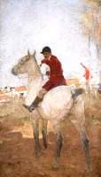 Two Huntsmen on Horseback, One Blowing a Horn