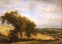 View looking towards Offchurch Bury with Men reaping