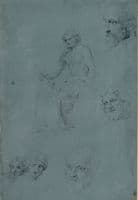 Study Sheet of Zeus and Three Male Heads and Two Women