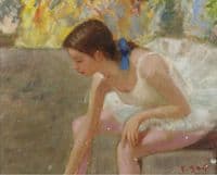Young Ballerine with Blue Ribbon