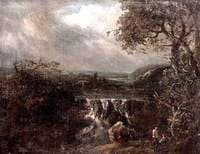 River Landscape with a Waterfall