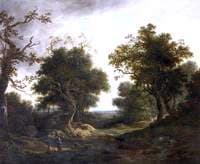 Wooded Landscape with Cattle, Sheep and Peasant Figures by a River