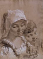 Head of a Boy and Girl in White Peasant's Cap
