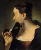 Portrait of a Young Woman in Profile with a Mask