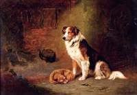 Terrier Asleep and Collie Dozing before the Fire