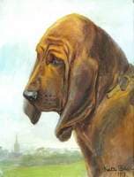 'Lady Bountiful': Study of the Head of a Bloodhound in a Landscape