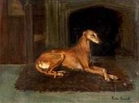 'Speed', a Deerhound on a Hearth