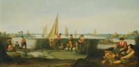 Fishermen on the Bank of a River Estuary