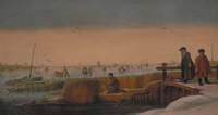 Winter Landscape with Figures on a Bridge, a Hunter and a Skater