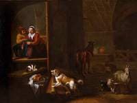 Doorway with Couple Embracing