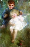 Portrait of Two Children in an Orchard